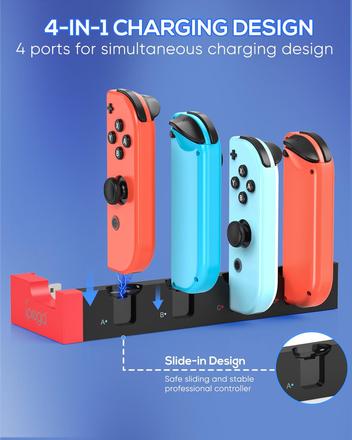 FYOUNG Controller Ladestation für Joy Con kompatibel mit Nintendo Switch & Switch OLED, Switch Ladestation Zubehör für JoyCons mit LED-Anzeige - Schwarz 2