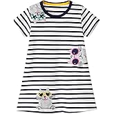 YAGATA Toddler Girl Summer Dress Little Girls Cotton Short Sleeve Dresses Casual Midi Sundress for Kids 2-7 Years