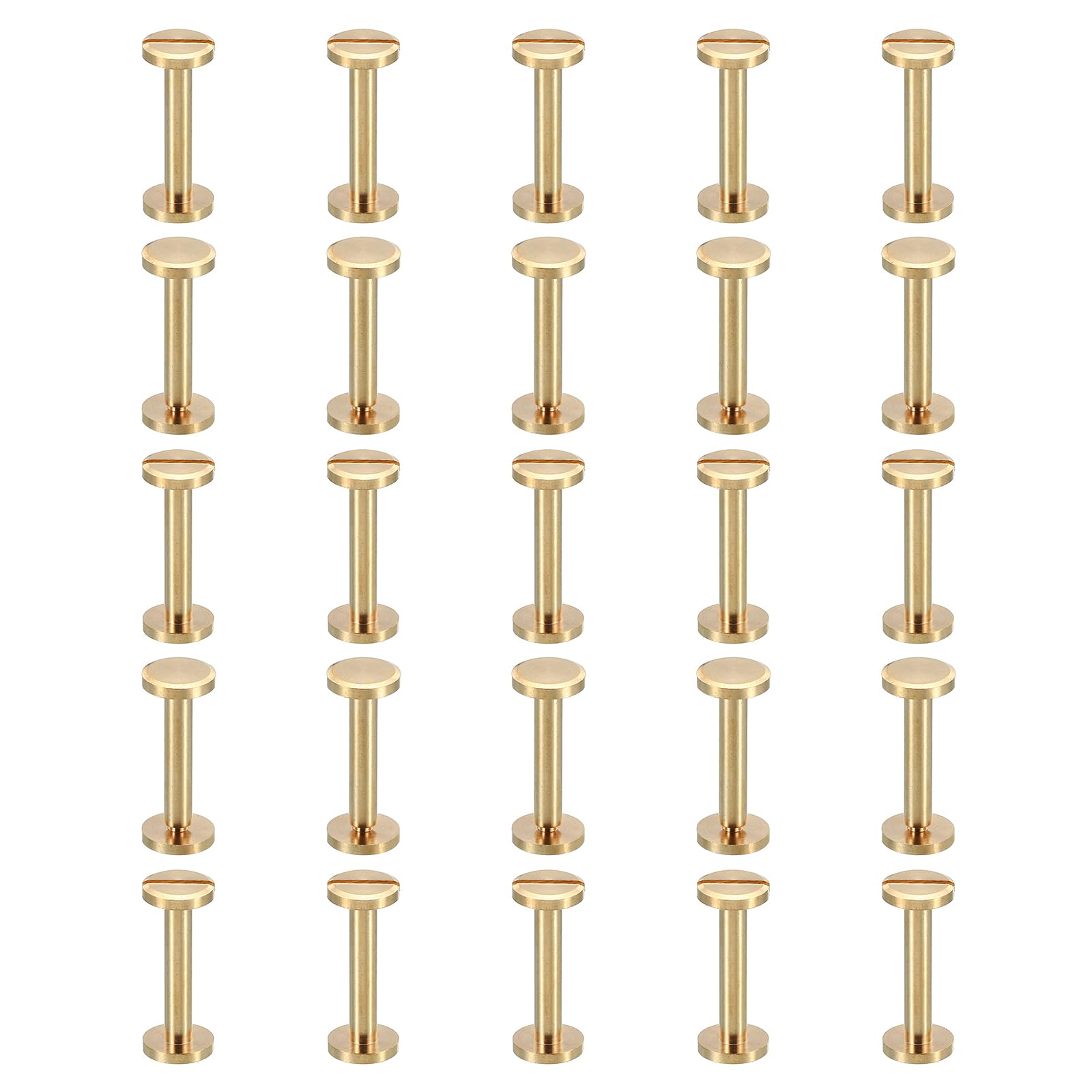 PATIKIL 25 Sets Chicago Screws, M4x22mm Chicago Screw Slotted Binding Post Screw Bolts Rivets Brass Fasteners Connectors for Leather Belt Scrapbook Photo Albums