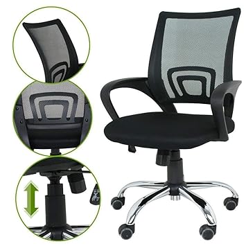 TEKONIKA Mesh Low Back Computer Staff Rotating Metal Task Cushion Chair with Wheels Adjustable Tilt Chair for Computer & Office Desk