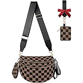 Crossbody Bags for Women Bum Bag Nylon Fashion Waist Packs Fanny Packs Belt Bag Checkered Purse Handbags Wallets Purses Trendy Shoulder Bag (Checkered Dark Khaki, One Size)