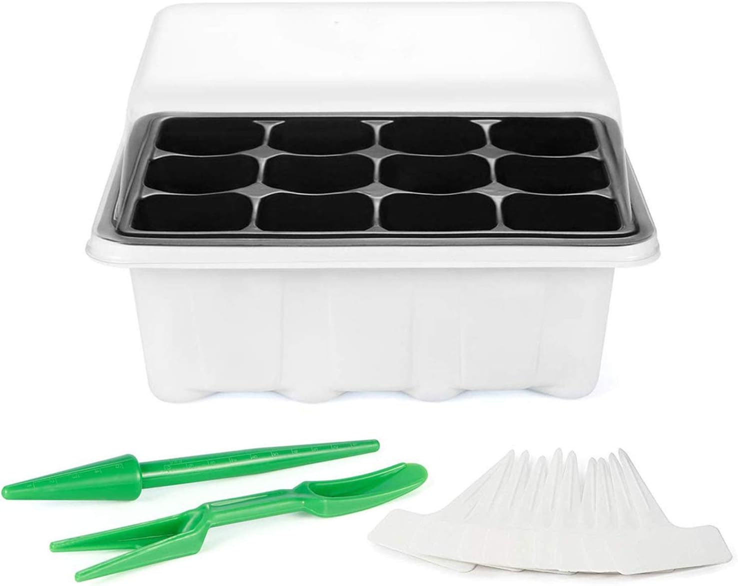 VERNUOS 10-Pack Seed Starter Trays 120 Cells Seeding Starter Tray Plant Germination kit with Lid and Base for Seed Germination and 10 Plant Tags Hand Tool Kit