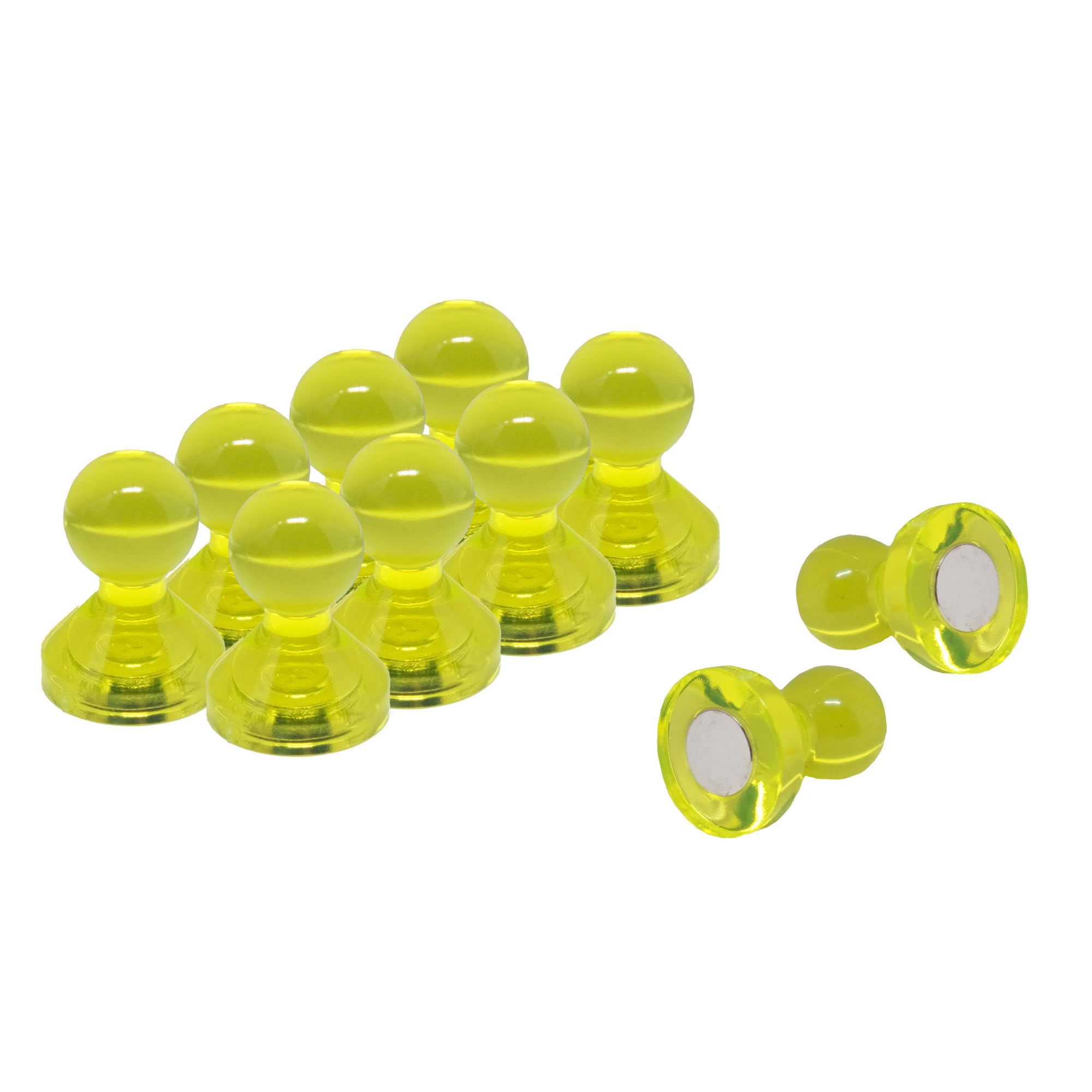 Medium Yellow Acrylic Push Pin Magnet for Fridge, Whiteboard, Noticeboard, Filing Cabinet - 15mm dia x 21mm tall - Pack of 10