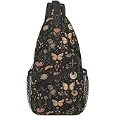 SUPLUCHOM Sling Bag Vintage Butterfly Moon Flower Hiking Daypack Crossbody Shoulder Backpack Travel Chest Pack for Men Women