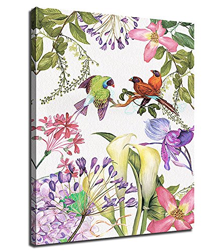 arteWOODS Canvas Wall Art Birds Colorful Flowers 24" x 36" Framed Ready
to Hang, Large Contemporary Pictures Tropical Plants Watercolor
Painting Artwork Canvas Prints for Home Decoration
