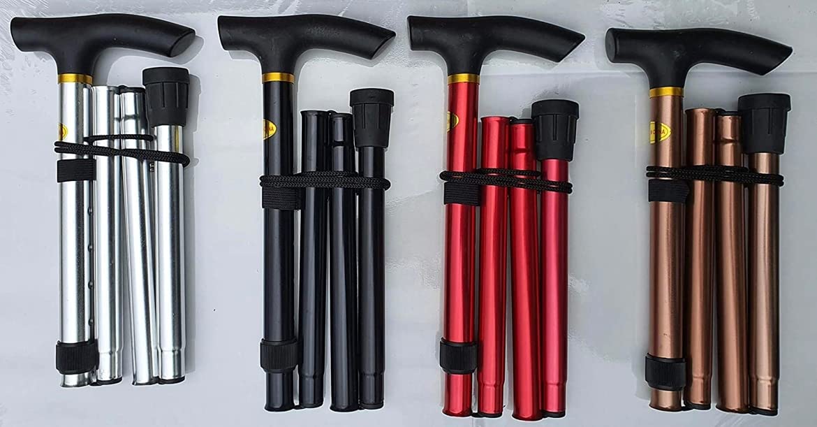 Walking Stick Easy Adjustable Height Folding Extendable Walking Cane, Lightweight Flexible and Durable Mobility Aid, Collapsible Walking Stick by VapourOn (Red)