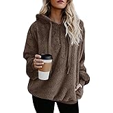 Yanekop Womens Fuzzy Fleece Pullover Oversized Sherpa Jacket Half Zip Pullover Sweaters Winter Faux Fur Jacket Coat