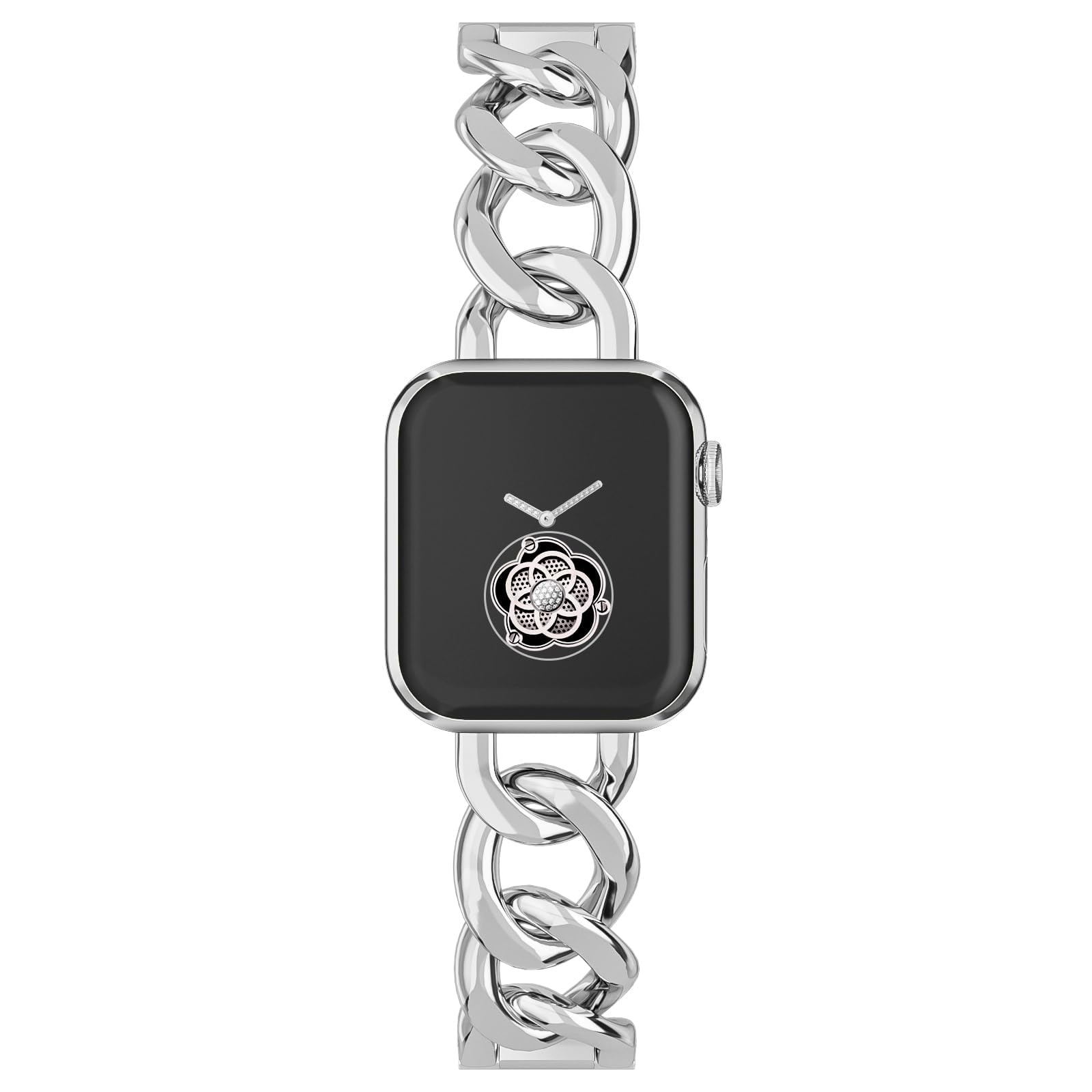 Musk-MSKR Silver Watch Bands for Women Compatible with Apple Watch Band 38mm 40mm 41mm 42mm (S10) Adjustable Metal Strap Single Row Bracelet for iWatch Series1/2/3/4/5/6/7/8/9/10/SE