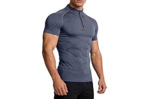 Mens Quarter Zip Compression Shirt Short Sleeve Quick Dry Workout Tops Athletic Tee Base Layer Muscle Slim Fit T Shirts
