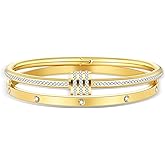 MAOCEN Women's Stainless Steel Bracelet Gold Plated Cuff Bangle With Cube Zircon Hinge Jewelry oval Bangle Witness the Gift of Love