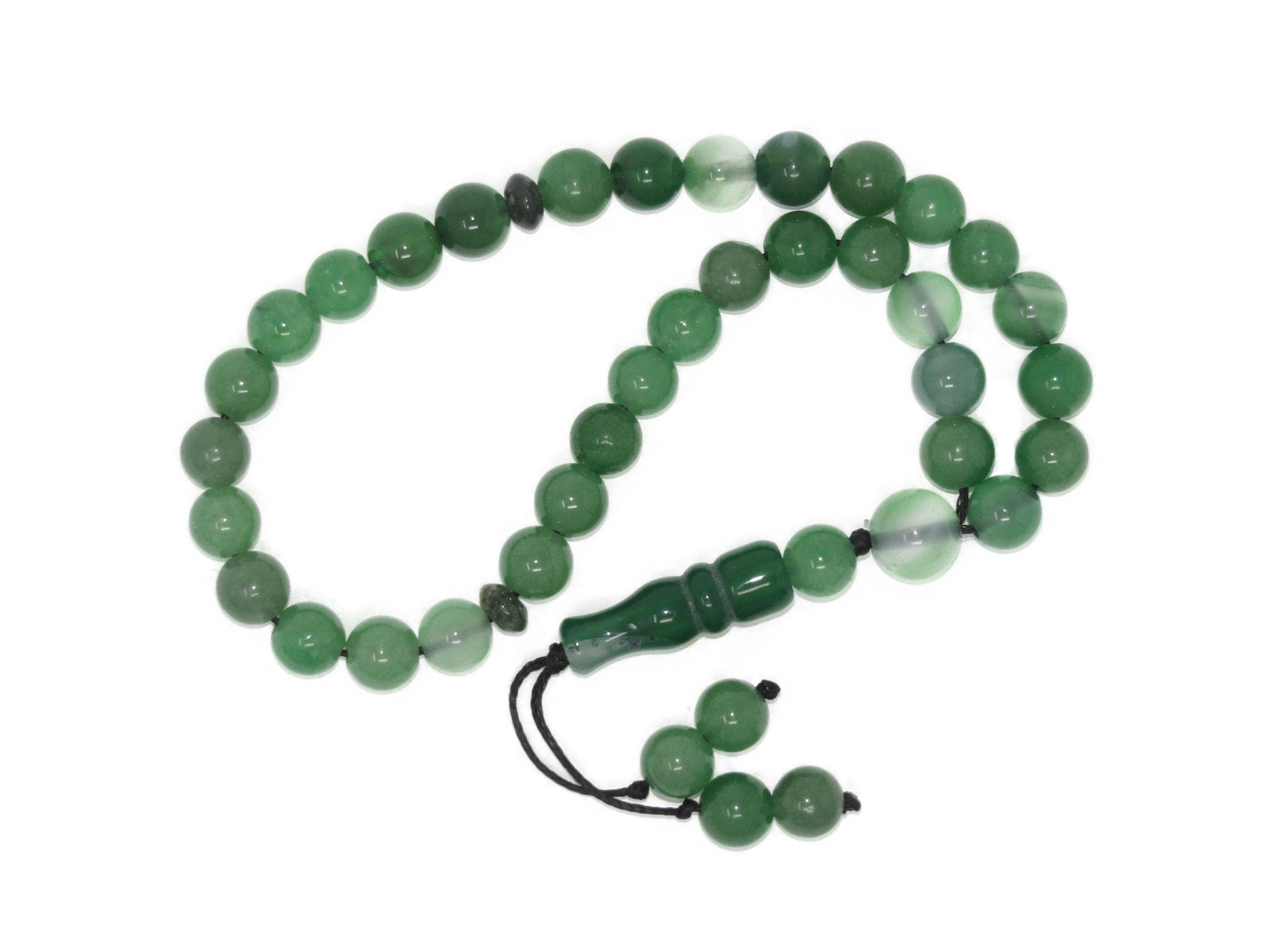 N7GA - Prayer Worry Beads Tasbih 8mm Green Agate Gemstone Beads Handmade Design