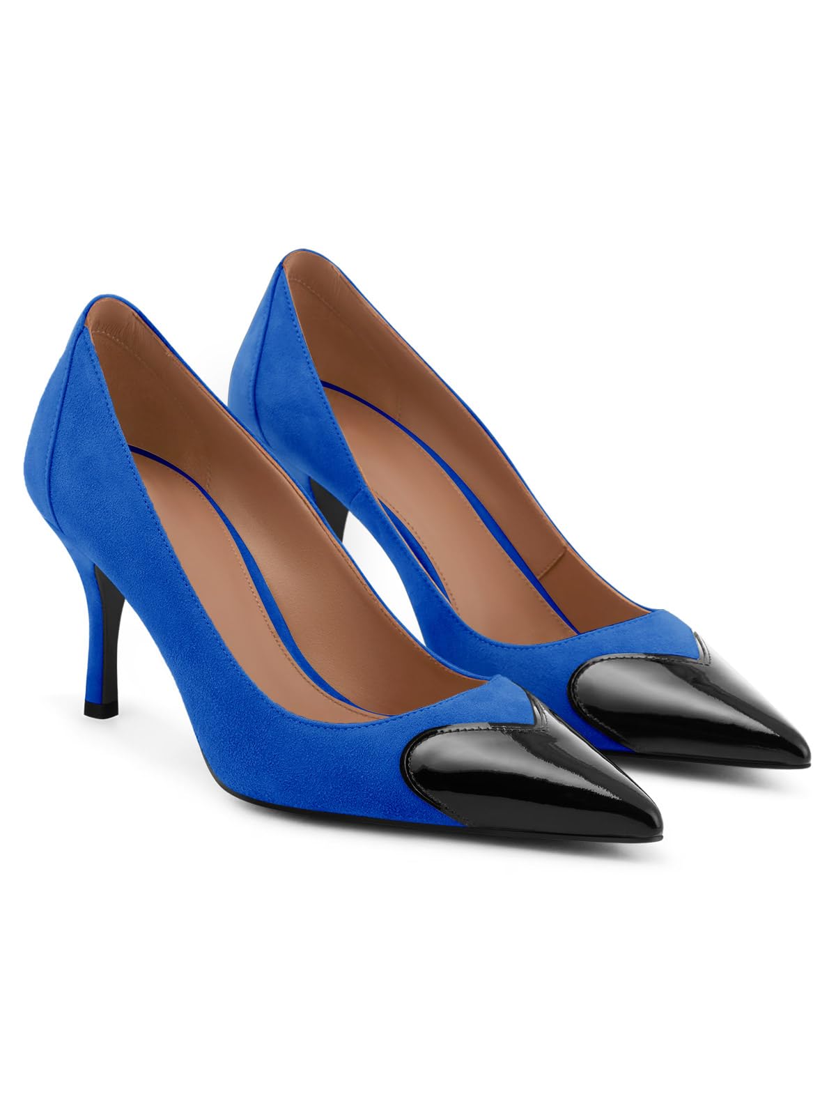 Coutgo Womens Closed Pointed Toe Pumps Heart Stiletto High Heels Wedding Bride Dress Shoes, Blue, Size 6