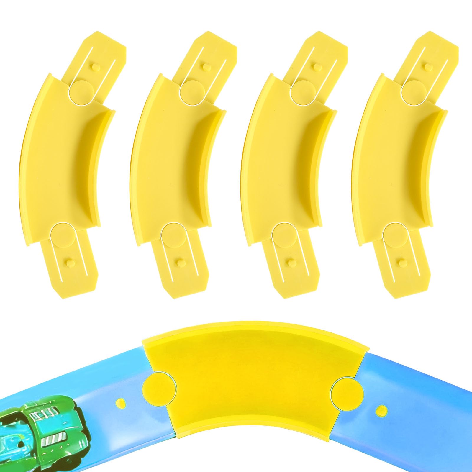 6pcs Turn Track Pieces for Hot Wheels, 45 Degree Curved Race Track Connectors for Toy Car Racetrack Builder Corners Components Parts Set Compatible with Hot Wheels (Yellow)
