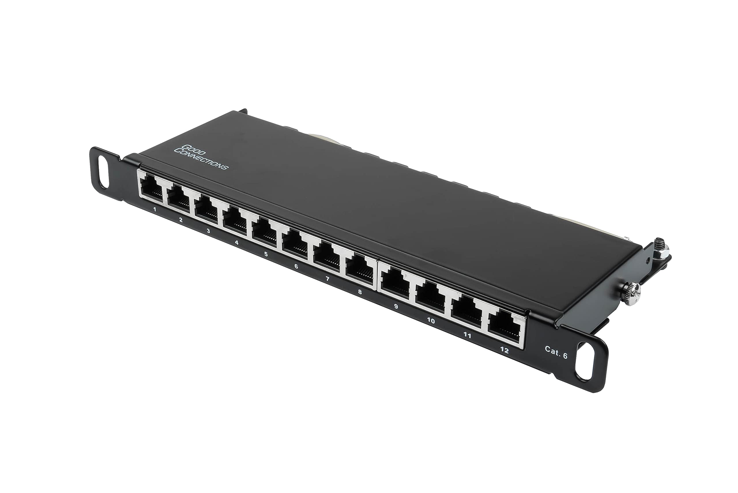 Good Connections 10" Patch Panel/Patch Panel - for 10" Wall Enclosures/Network Cabinets - Cat. 6, 250 MHz - GIGABIT Enabled - 12-Port - 0.5 U - Shielded - Tool-Free Opening - Jet Black (RAL9005)