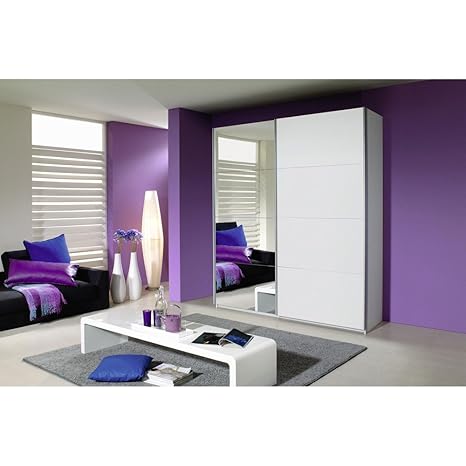 Rauch Alpine White Sliding Door Wardrobe With Mirror Door B H T
