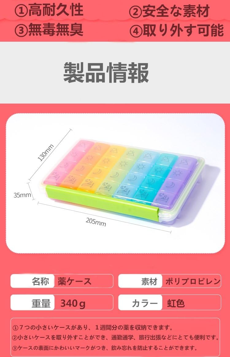 Amazon Elindio ピルケース 錠剤 サプリメント カプセル 薬入れ 取り外し可能 コンパクト 携帯 便利 朝 昼 夜 寝る前 １日4回 収納 ケース ボックス オンライン通販