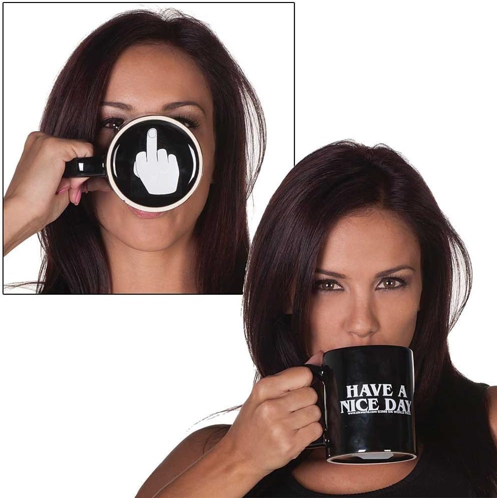 REAMTOP Black Have A Nice Day Coffee Mug Middle Finger Funny Cup for Milk Juice or Tea