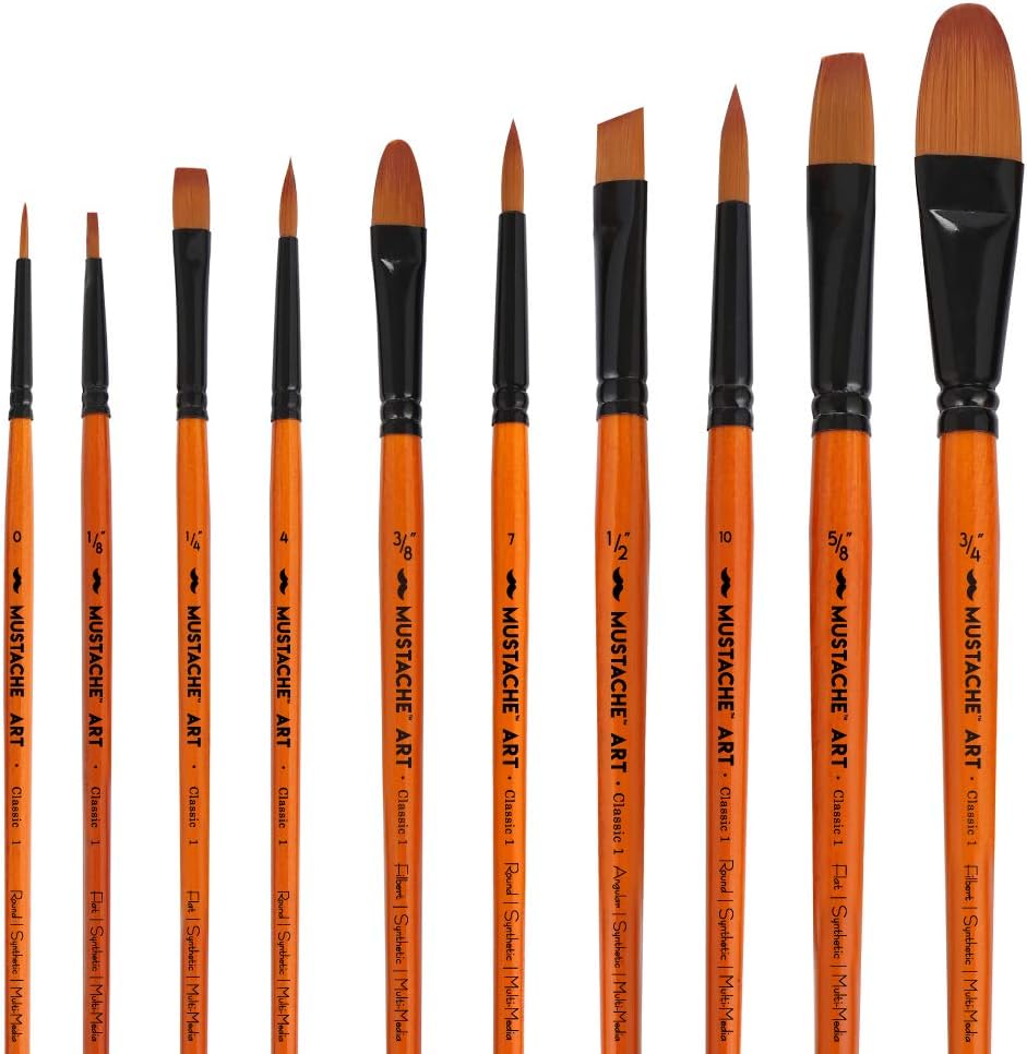 Paint Brushes Set of 10 pcs - 4 Different Shapes Art Artist Painting Brush Set for Acrylic, Watercolor, Oil Painting and Adult Face Painting