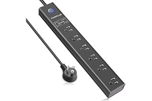 Surge Protector Power Strip with USB, AUOPLUS 10FT Outlet Strip, 6 Outlet and 4 USB Charger,[Flat Plug/Wall Mountable], 1250W/10A/2100J, Long Extension Cord for Computer iPhone Home Office Dorm