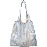 ANNUOZE Women Girls Floral Canvas Tote Bag, Large Capacity Reusable Shoulder Bag, Soft Embroidered Floral Cotton Bag