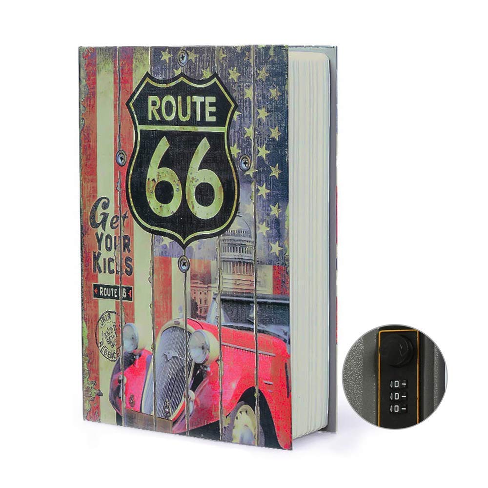 Small Sized Diversion Book Safe Storage Box, Dictionary Secret Safe Can with Security Combination Lock/Key, Diversion Book Hidden Safe (66 Route, Combination)