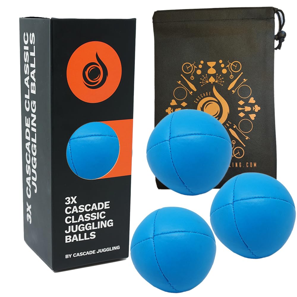 3 x Pro 115g Cascade Neon Classic Thud Juggling Balls & Bag - Set of 3 Juggling Balls (Blue)