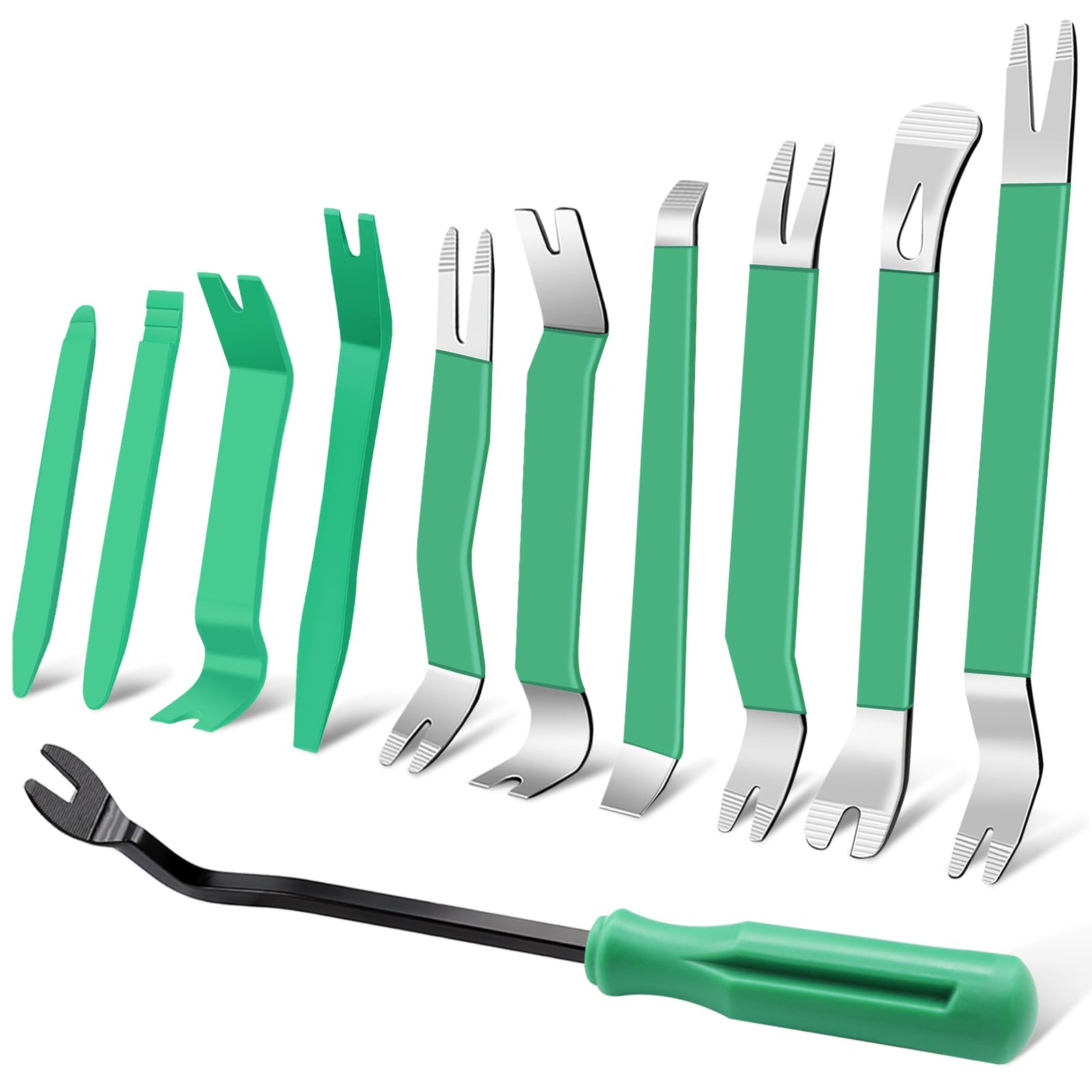 Photo 1 of Zecirl 11 PCS AutoTrim Removal Tool Kit, Metal Pry Tool Auto Fastener Remover Pry Bar Set Trim Remover Kits for Vehicle Door Panel, Audio Radio Panel, Dashboard Repair Kit Green