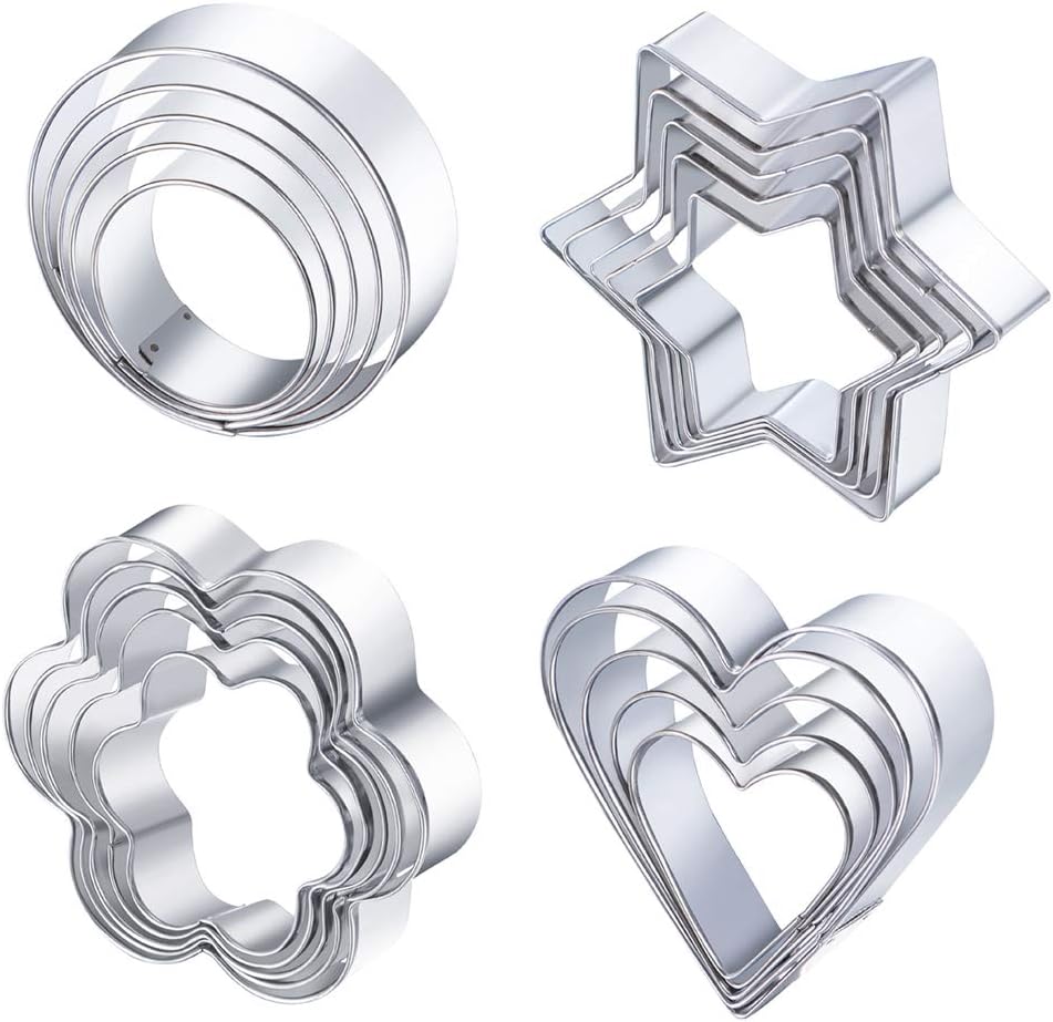 Stainless Steel Cookie Cutter Set Stainless Steel Mini Geometric Metal Molds Heart/Round/Pentagram/Flower Cookie Cutters 20pcs