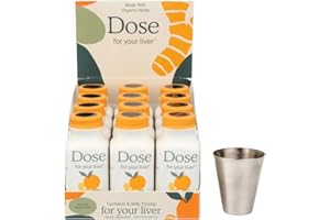 ONDAGO Dose for Your Liver Shots | 24x Bioavailable Turmeric & Milk Thistle | 2oz Shots (Pack of 12) | Bundled with Stainlessteel Shot Glasses 2oz