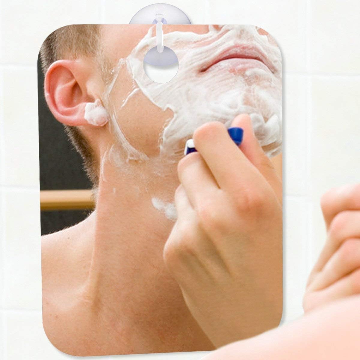 Simple Anti-Fog Shower Mirror | Convenient Sticker Bathroom Shaving Mirror | Permanent Removable Hook | (Medium 6 8) (White) -