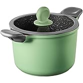 Nonstick Frying Pan Pot Binaural Non-Stick Pan with Tempered Glass Sealing Lid/Cooking Pan Pasta Pot Small Pot(Green) Skillet