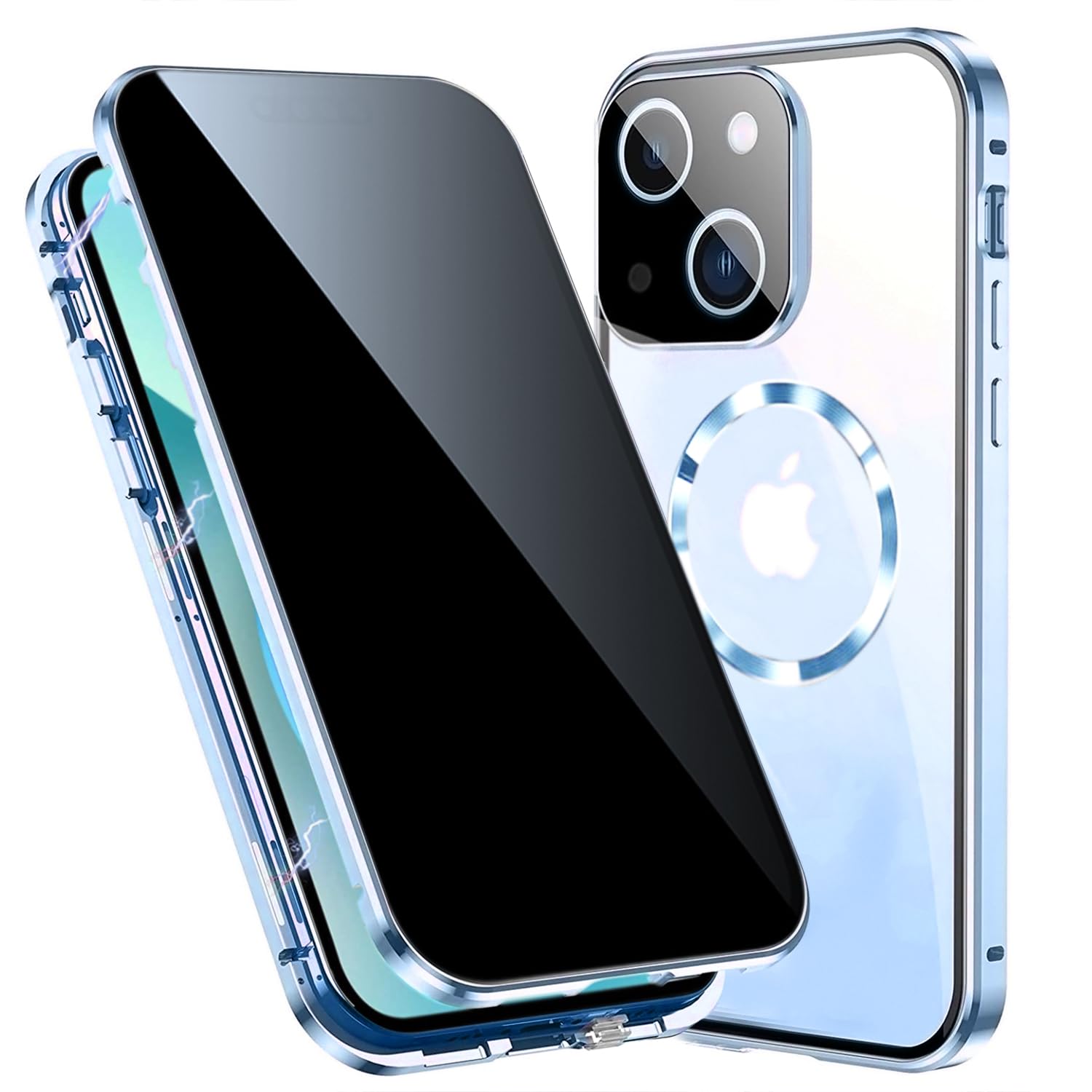 TOPF&B Magnetic Case for iPhone 14 Privacy Cover,360 Degree Full Cover Built-in Privacy Screen Protector and Camera Protector[Compatible MagSafe],Metal Bumper Case for iPhone 14,Blue — image 1