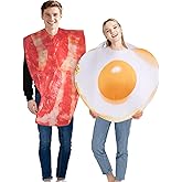 HAEFOO Couples Halloween Costume 2Pcs Set - Funny Bacon and Eggs Costume for Adults, Matching Funny Food Costumes Free Size Women and Men Halloween Party Outfits for Couples