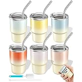 PUMHUBO 6 Pack 3 oz Sublimation Mini Tumbler Shot Glass with Straw and Lid, Gradient Color Insulated Stainless Steel Mini Tumblers Cups for Beach Birthday Wedding Parties, DIY Customizable Party Gift