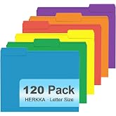 File Folder, HERKKA 120 Pack 1/3 Cut Tab File Folders, Colored File Folders Great for Organizing and Filing, Letter Size, Assorted 6 Colors