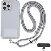 Golifyne Universal Phone Lanyard, Anti-Theft Crossbody Strap for iPhone 17 Pro Max and Most Smartphones, Adjustable Cell Phone Neck Holder w/ 2 Non-Adhesive Tether Tabs for Men and Women, Grey/Silver