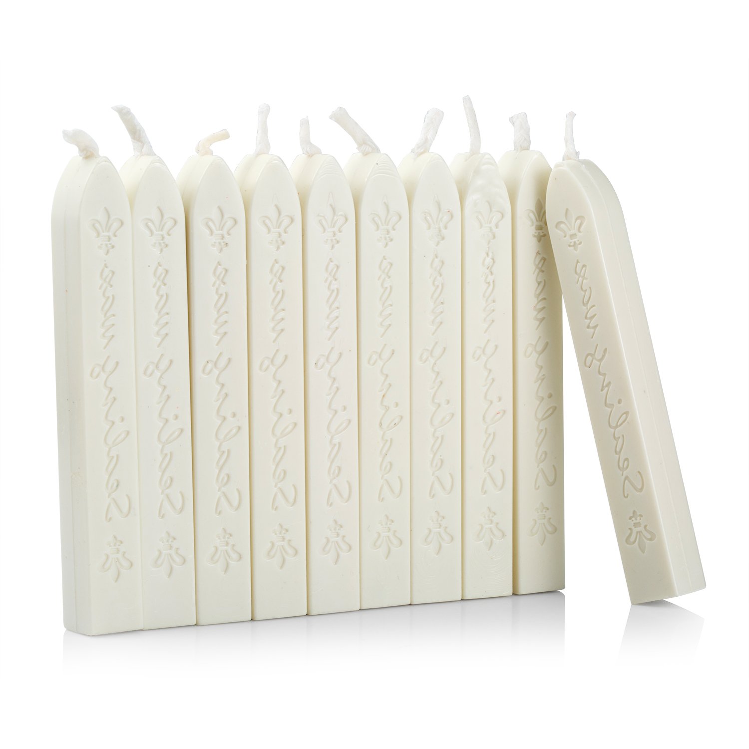 Mceal Sealing Wax Stick with Wick Flower De Luce of France Retro 10 Pieces Pack(Off White)
