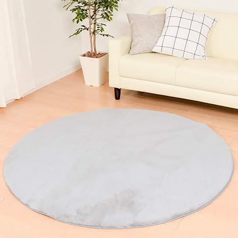 Amazon 敷物ライフ ラビットファータッチラグ ホットカーペット 床暖房対応 ラパン 約90cm 円形 ブルーグレー ラグ カーペット オンライン通販