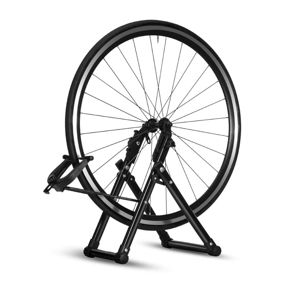 AYNEFY Bicycle Wheel Truing Stand, 25-27 inch, Aluminium Alloy, Foldable Maintenance Rack, Black