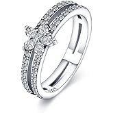 KUNSIR 925 Sterling Silver Rings Classic Cubic Zirconia Eternity Promise Statement Anniversary Wedding Bands Engagement Rings for Women Infinity Forever Love Ring Size 7-9