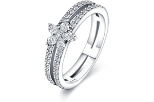 KUNSIR 925 Sterling Silver Rings Classic Cubic Zirconia Eternity Promise Statement Anniversary Wedding Bands Engagement Rings for Women Infinity Forever Love Ring Size 7-9