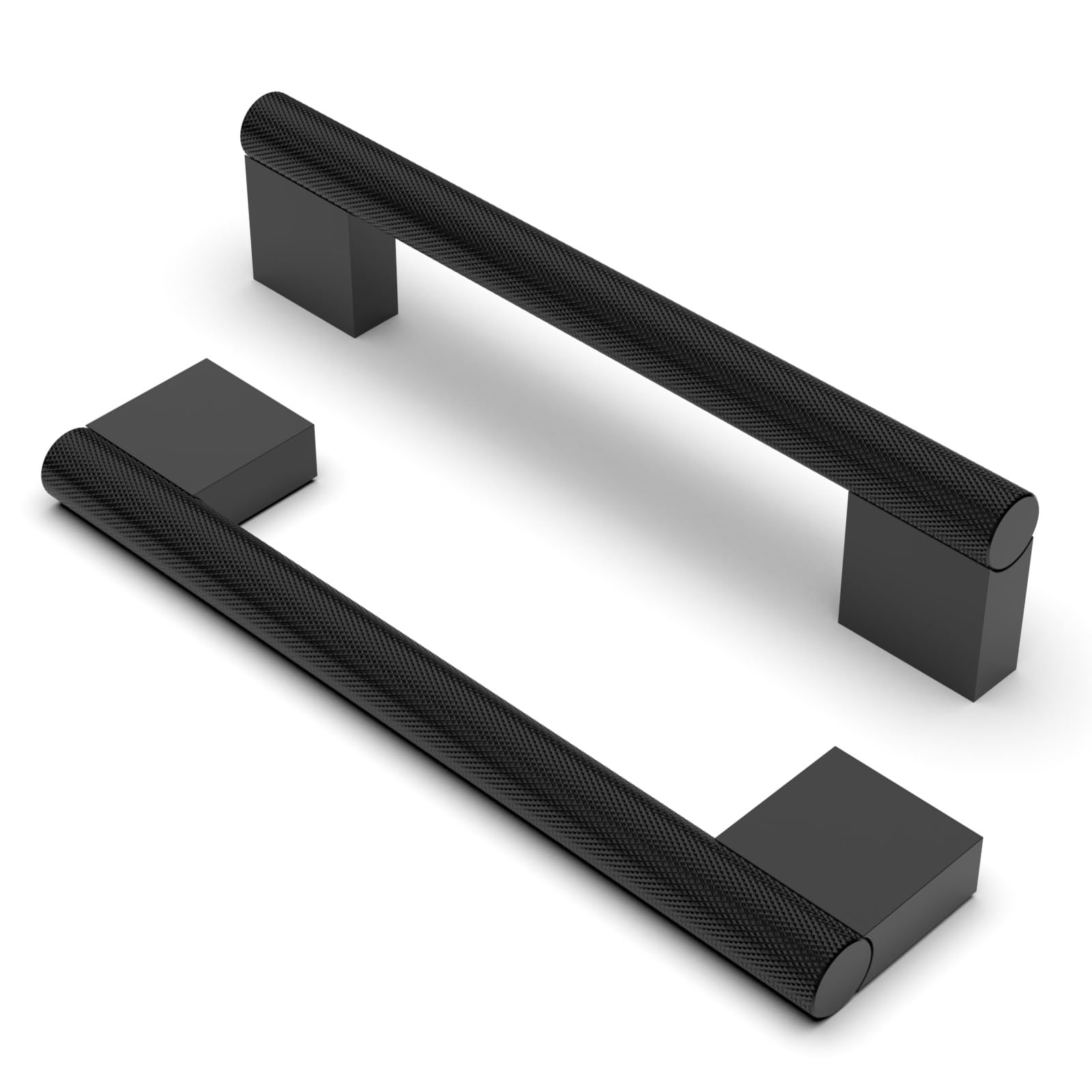 Furniware Matt Black Cabinet Handles - Pack of 10, Knurled, 128 mm Spacing, Kitchen & Furniture Drawer Handles