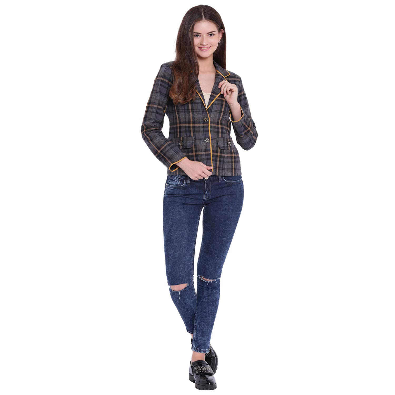 texco checkerd stylish blazer for woman grey