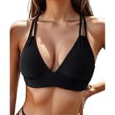 Tainehs Women's Push Up V Neck Bikini Tops Criss Cross Back Padded Bathing Suit Top Only