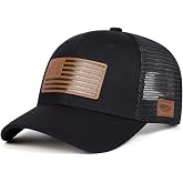 SPGRDER American Flag Hat with Leather Patch, American Flag Trucker Hat， USA Patriotic Mesh Hats for Men Women