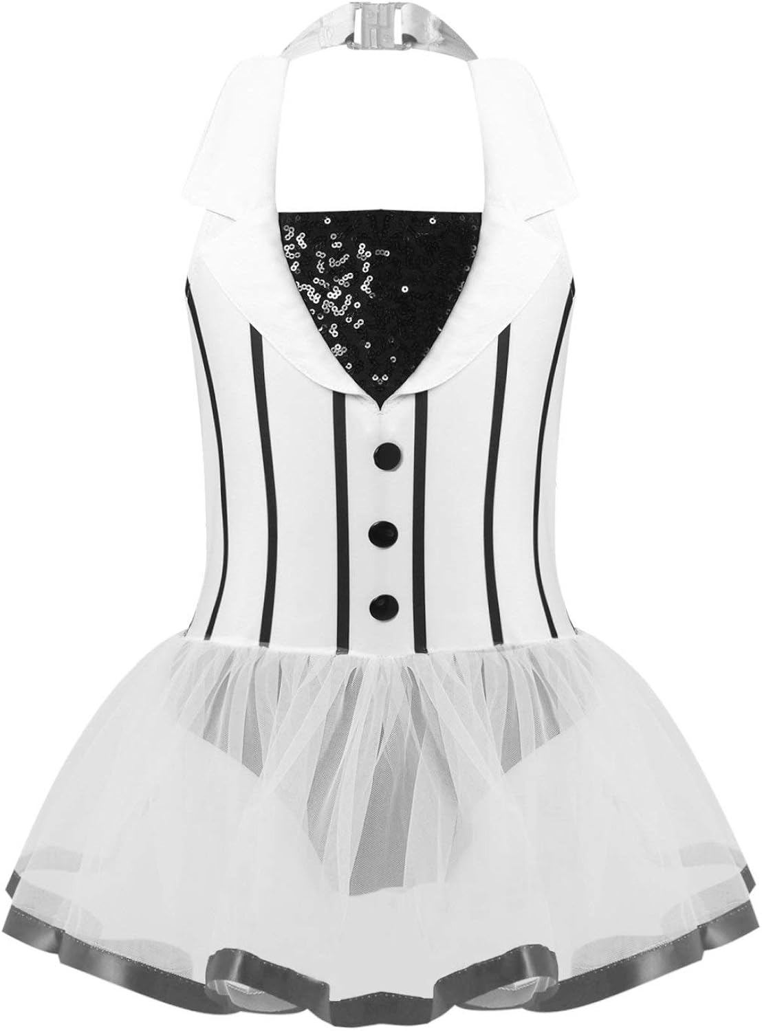 iiniim Kids Girls Halter Neck Stripes Leotard Tutu Skirt Modern Jazz