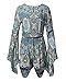 AELSON Women's Boho V Neck Print Romper Playsuit With Long Flare Sleeves,Blue,Large