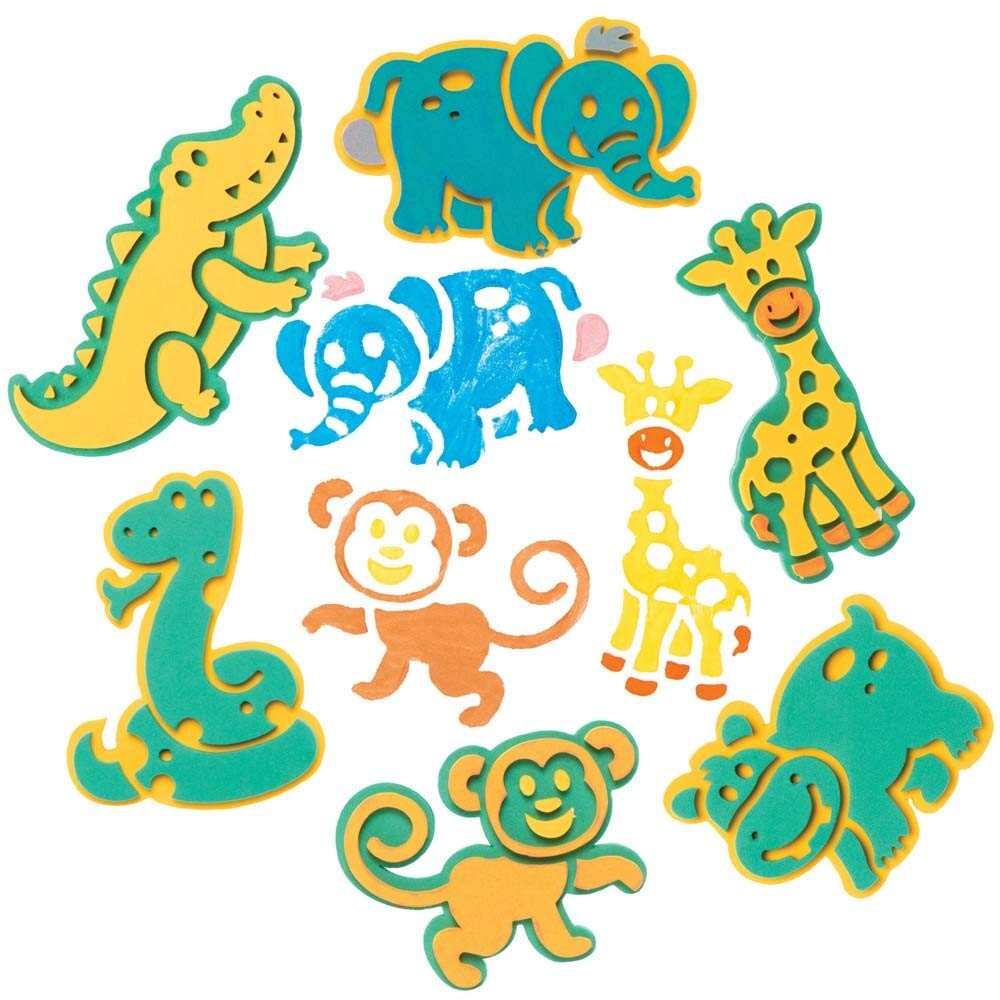 Baker Ross FE208 Jungle Animal Craft Foam Stampers - Pack of 10, Stamp Sets for Children, Ideal for Kids Arts and Crafts Projects