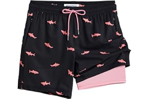 MaaMgic Mens Swim Shorts 7 Inch with Compression Liner 2 in 1 Swimming Shorts Stretch Swimwear Quick Dry Bathing Suits