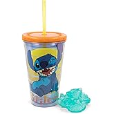 Disney Lilo & Stitch Carnival Cup With Reusable Straw, Leakproof Lid, Plastic Ice Cubes | Bpa-Free Plastic Tumbler, Tall Cold Cup | Novelty Drinkware For Home Kitchen | Holds 16 Ounces